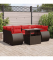 vidaXL 7 Piece Garden Sofa Set with Cushions Brown Poly Rattan Acacia