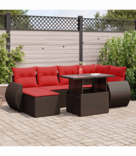 vidaXL 7 Piece Garden Sofa Set with Cushions Brown Poly Rattan Acacia