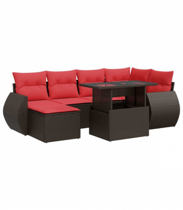 vidaXL 7 Piece Garden Sofa Set with Cushions Brown Poly Rattan Acacia