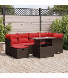 vidaXL 7 Piece Garden Sofa Set with Cushions Brown Poly Rattan Acacia