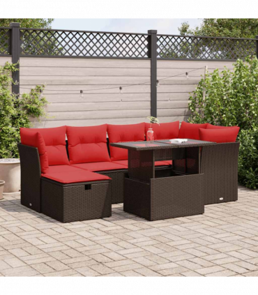 vidaXL 7 Piece Garden Sofa Set with Cushions Brown Poly Rattan Acacia
