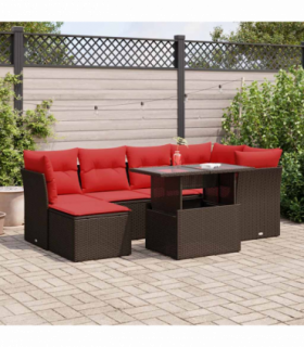 vidaXL 7 Piece Garden Sofa Set with Cushions Brown Poly Rattan Acacia