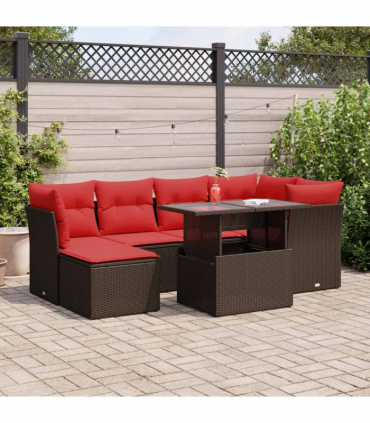 vidaXL 7 Piece Garden Sofa Set with Cushions Brown Poly Rattan Acacia