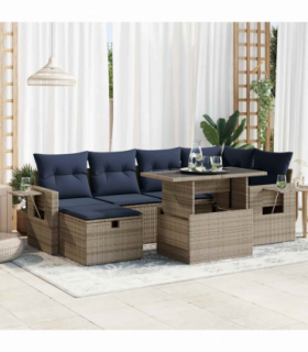 vidaXL 7 Piece Garden Sofa Set with Cushions Brown Poly Rattan Acacia