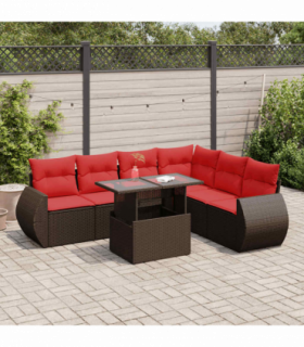vidaXL 7 Piece Garden Sofa Set with Cushions Brown Poly Rattan Acacia