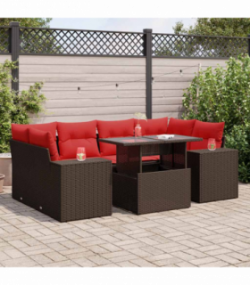 vidaXL 7 Piece Garden Sofa Set with Cushions Brown Poly Rattan Acacia