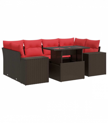 vidaXL 7 Piece Garden Sofa Set with Cushions Brown Poly Rattan Acacia