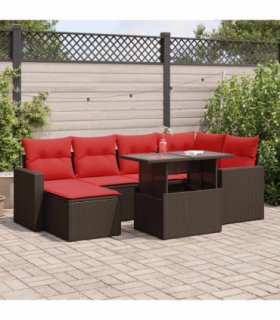 vidaXL 7 Piece Garden Sofa Set with Cushions Brown Poly Rattan Acacia
