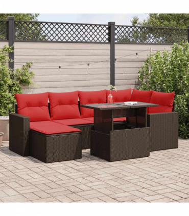 vidaXL 7 Piece Garden Sofa Set with Cushions Brown Poly Rattan Acacia
