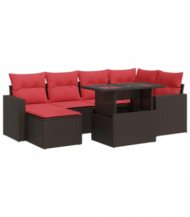 vidaXL 7 Piece Garden Sofa Set with Cushions Brown Poly Rattan Acacia