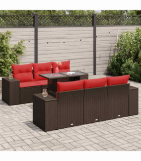 vidaXL 7 Piece Garden Sofa Set with Cushions Brown Poly Rattan Acacia