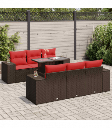 vidaXL 7 Piece Garden Sofa Set with Cushions Brown Poly Rattan Acacia