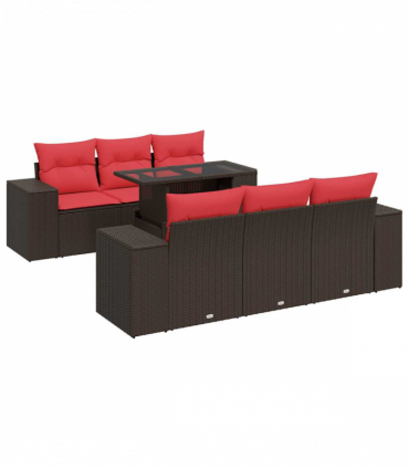 vidaXL 7 Piece Garden Sofa Set with Cushions Brown Poly Rattan Acacia