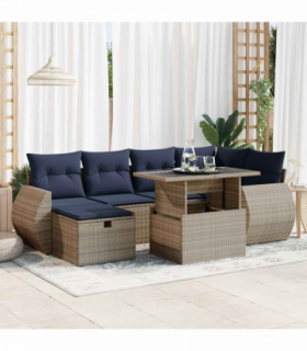 vidaXL 7 Piece Garden Sofa Set with Cushions Brown Poly Rattan Acacia