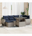 vidaXL 7 Piece Garden Sofa Set with Cushions Grey Poly Rattan Acacia