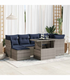 vidaXL 7 Piece Garden Sofa Set with Cushions Grey Poly Rattan Acacia
