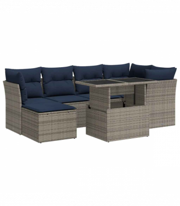 vidaXL 7 Piece Garden Sofa Set with Cushions Grey Poly Rattan Acacia