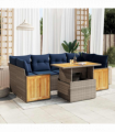 vidaXL 7 Piece Garden Sofa Set with Cushions Grey Poly Rattan Acacia