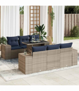 vidaXL 7 Piece Garden Sofa Set with Cushions Grey Poly Rattan Acacia