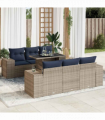 vidaXL 7 Piece Garden Sofa Set with Cushions Grey Poly Rattan Acacia