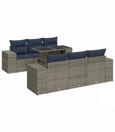 vidaXL 7 Piece Garden Sofa Set with Cushions Grey Poly Rattan Acacia