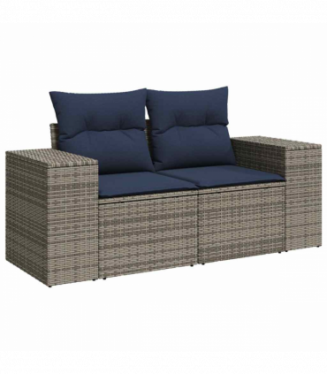 vidaXL 7 Piece Garden Sofa Set with Cushions Grey Poly Rattan Acacia