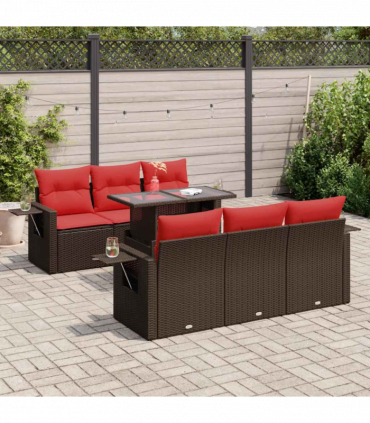 vidaXL 7 Piece Garden Sofa Set with Cushions Grey Poly Rattan Acacia