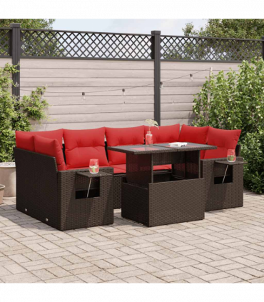 vidaXL 7 Piece Garden Sofa Set with Cushions Grey Poly Rattan Acacia