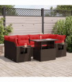 vidaXL 7 Piece Garden Sofa Set with Cushions Grey Poly Rattan Acacia