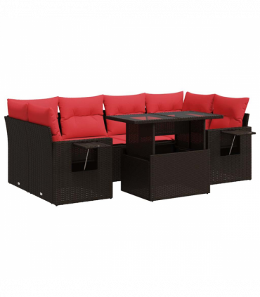 vidaXL 7 Piece Garden Sofa Set with Cushions Grey Poly Rattan Acacia