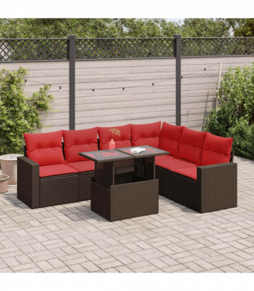 vidaXL 7 Piece Garden Sofa Set with Cushions Grey Poly Rattan Acacia