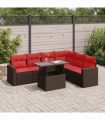 vidaXL 7 Piece Garden Sofa Set with Cushions Grey Poly Rattan Acacia