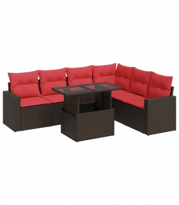 vidaXL 7 Piece Garden Sofa Set with Cushions Grey Poly Rattan Acacia