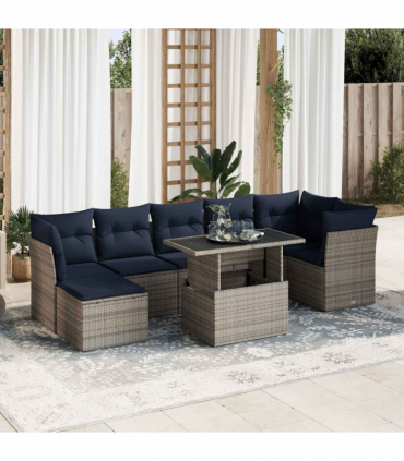vidaXL 7 Piece Garden Sofa Set with Cushions Grey Poly Rattan Acacia