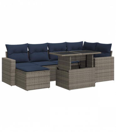 vidaXL 7 Piece Garden Sofa Set with Cushions Grey Poly Rattan Acacia