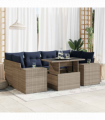 vidaXL 7 Piece Garden Sofa Set with Cushions Grey Poly Rattan Acacia