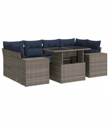 vidaXL 7 Piece Garden Sofa Set with Cushions Grey Poly Rattan Acacia