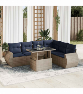 vidaXL 7 Piece Garden Sofa Set with Cushions Grey Poly Rattan Acacia