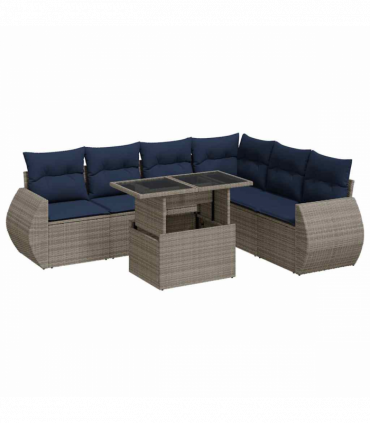 vidaXL 7 Piece Garden Sofa Set with Cushions Grey Poly Rattan Acacia