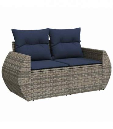 vidaXL 7 Piece Garden Sofa Set with Cushions Grey Poly Rattan Acacia