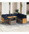 vidaXL 7 Piece Garden Sofa Set with Cushions Grey Poly Rattan Acacia