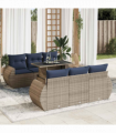 vidaXL 7 Piece Garden Sofa Set with Cushions Grey Poly Rattan Acacia