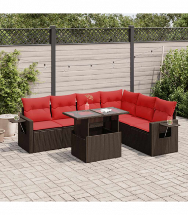 vidaXL 7 Piece Garden Sofa Set with Cushions Grey Poly Rattan Acacia