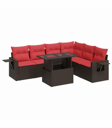 vidaXL 7 Piece Garden Sofa Set with Cushions Grey Poly Rattan Acacia