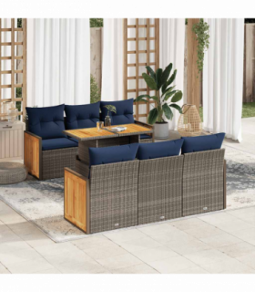 vidaXL 7 Piece Garden Sofa Set with Cushions Grey Poly Rattan Acacia