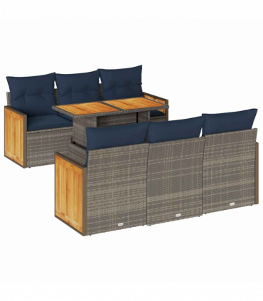 vidaXL 7 Piece Garden Sofa Set with Cushions Grey Poly Rattan Acacia