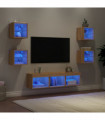 vidaXL 7 Piece TV Wall Units with LED Sonoma Oak Engineered Wood