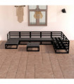 vidaXL 8 Piece Garden Lounge Set Black Solid Pinewood