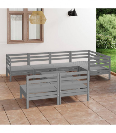 vidaXL 8 Piece Garden Lounge Set Solid Pinewood Grey