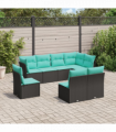 vidaXL 8 Piece Garden Sofa Set with Cushions Black Poly Rattan